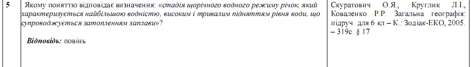 Ответы на тест по географии по Внешнему независимому тестированию (ЗНО) за 2008 год, відповіді тест із географії (ЗНО)