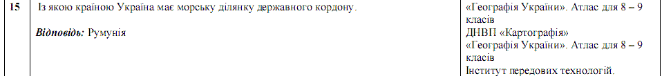 Ответы на тест по географии по Внешнему независимому тестированию (ЗНО) за 2008 год, відповіді тест із географії (ЗНО)