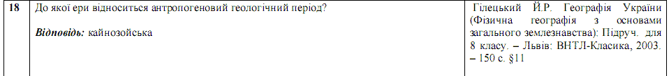 Ответы на тест по географии по Внешнему независимому тестированию (ЗНО) за 2008 год, відповіді тест із географії (ЗНО)
