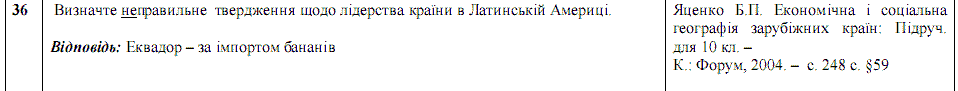 Ответы на тест по географии по Внешнему независимому тестированию (ЗНО) за 2008 год, відповіді тест із географії (ЗНО)