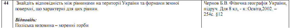 Ответы на тест по географии по Внешнему независимому тестированию (ЗНО) за 2008 год, відповіді тест із географії (ЗНО)
