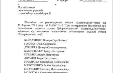 2 липня 2019 року – останній день роботи команди губернатора Дніпропетровської області